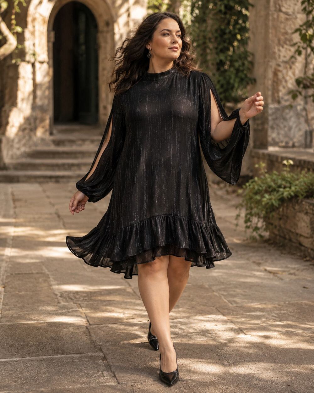 BCBG Paris Black Metallic Layered Tunic Dress XXL Lagenlook Boho Artsy
